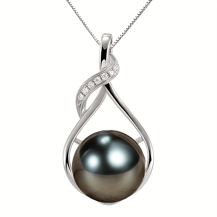 Tahitian-style black pearl necklace packaged for gifting