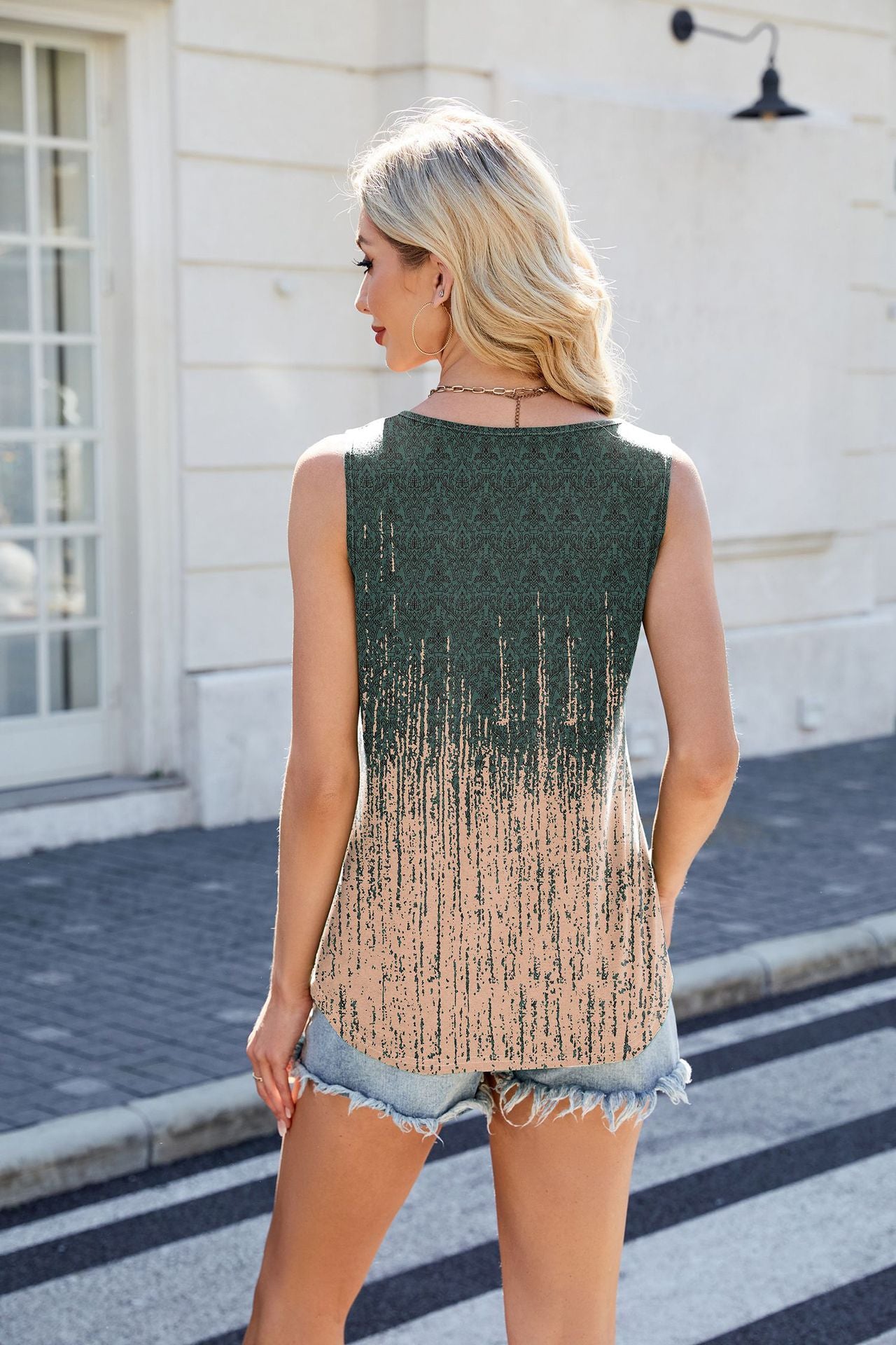 Women's Tie-Dye Sleeveless Tank Top women's tie-dye tank top model wearing