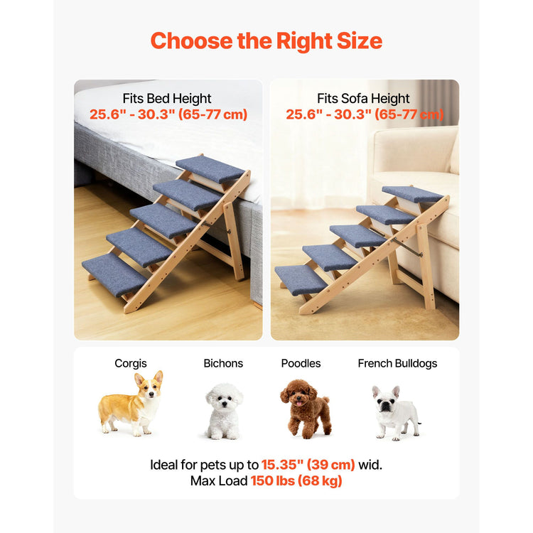 Wood Pet Stairs 5-Step Foldable 