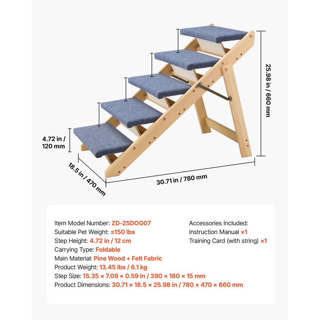Wood Pet Stairs 5-Step Foldable 2
