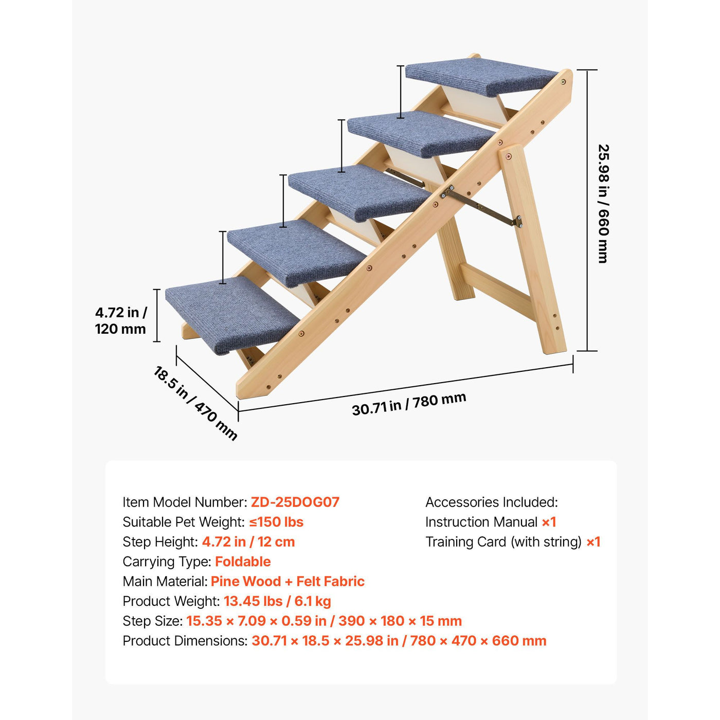 Wood pet stairs folded flat for storage