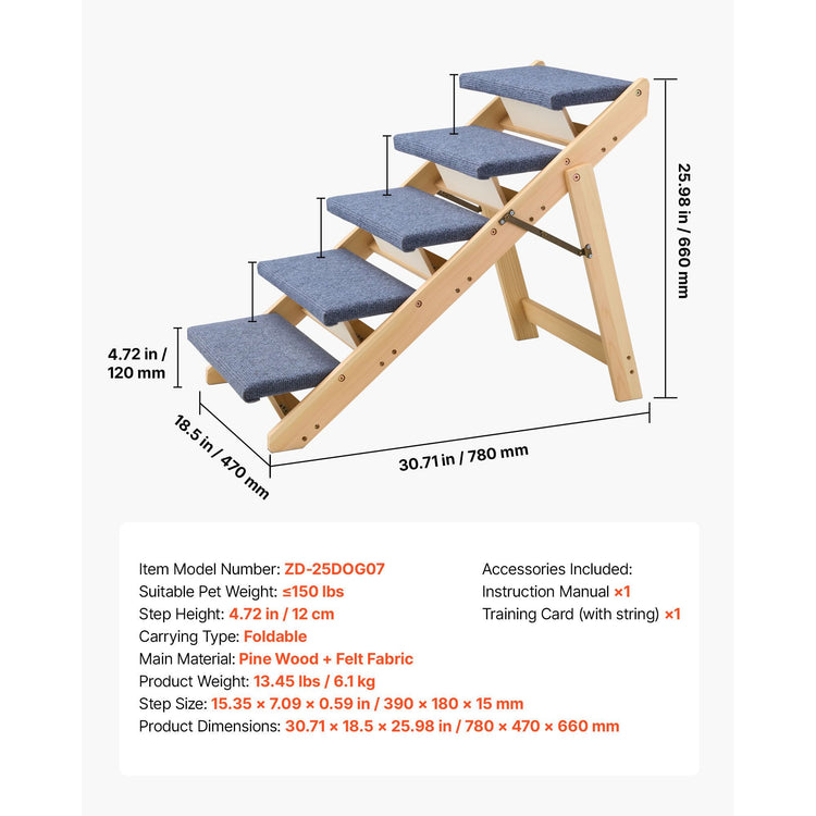 Wood Pet Stairs 5-Step Foldable 2