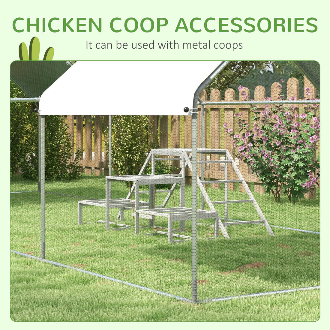 Free-standing wooden chicken perch side view