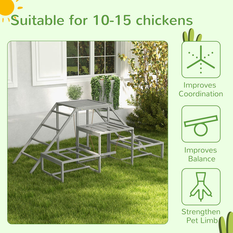 Wooden roost stand in a backyard chicken coop