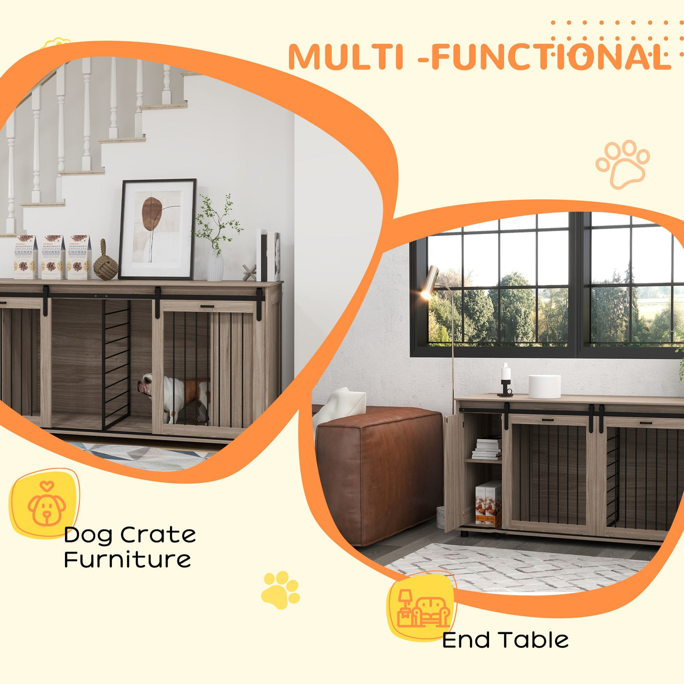 Wooden dog kennel used as living room furniture