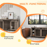 Wooden dog kennel used as living room furniture