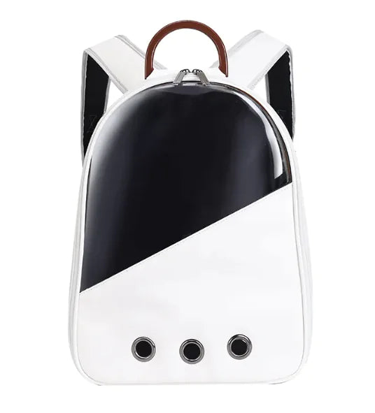 Cat backpack carrier shoulder straps and top carry handle close-up