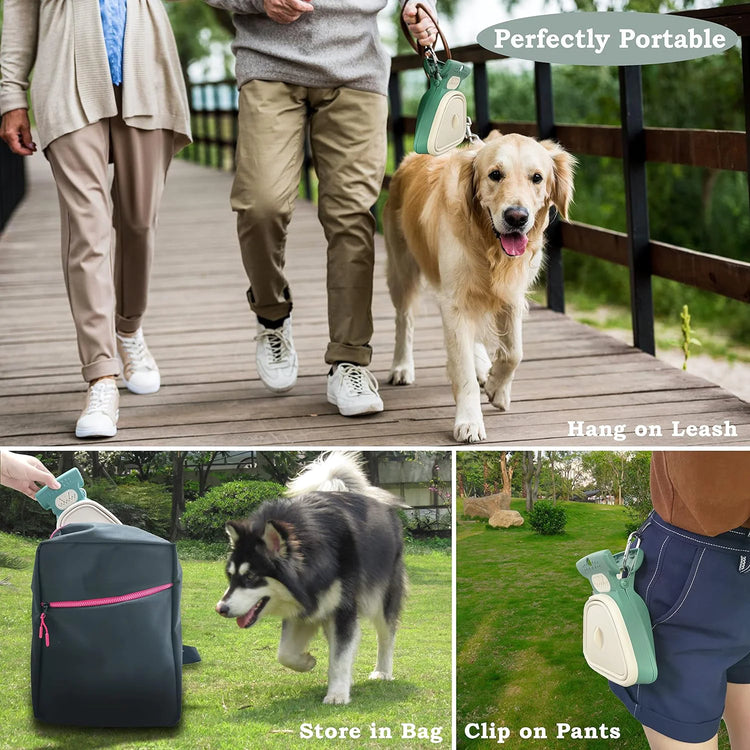 Scoop clipped onto a leash for hands-free carrying