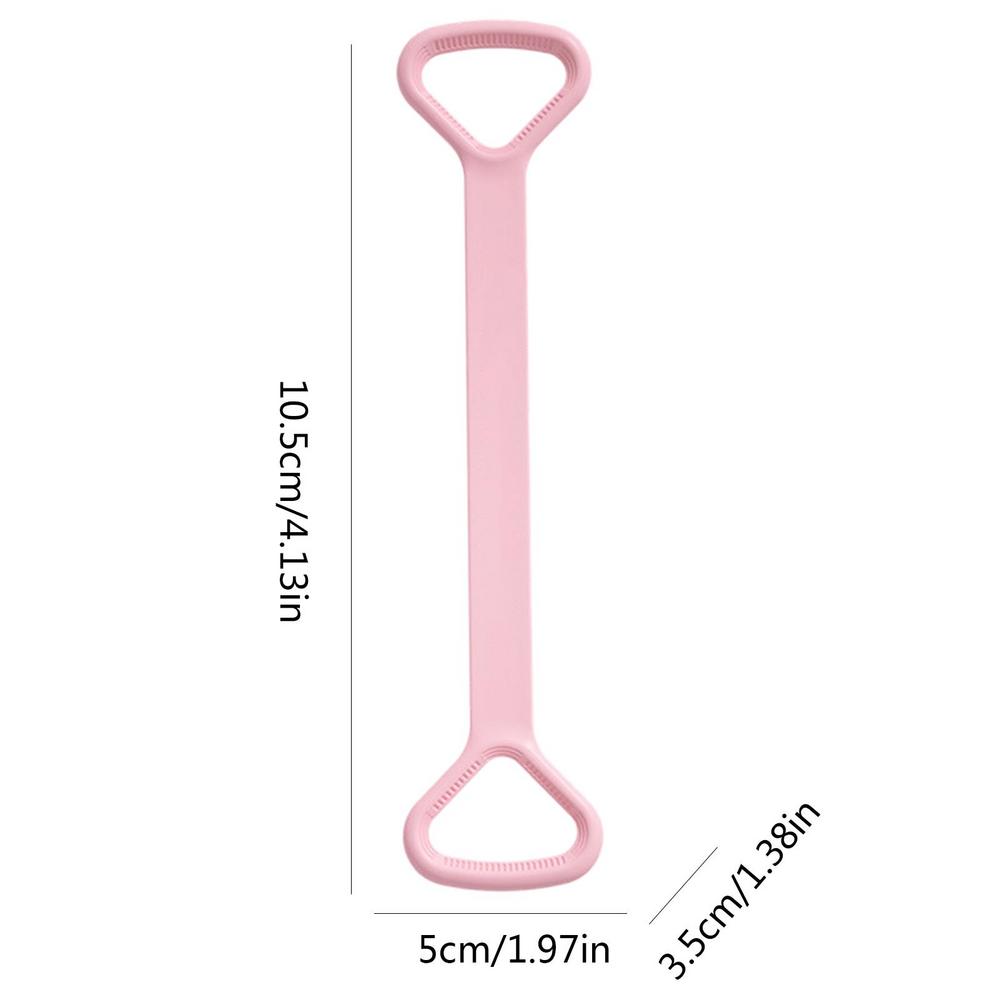 Pink yoga band shown with handle and length dimensions