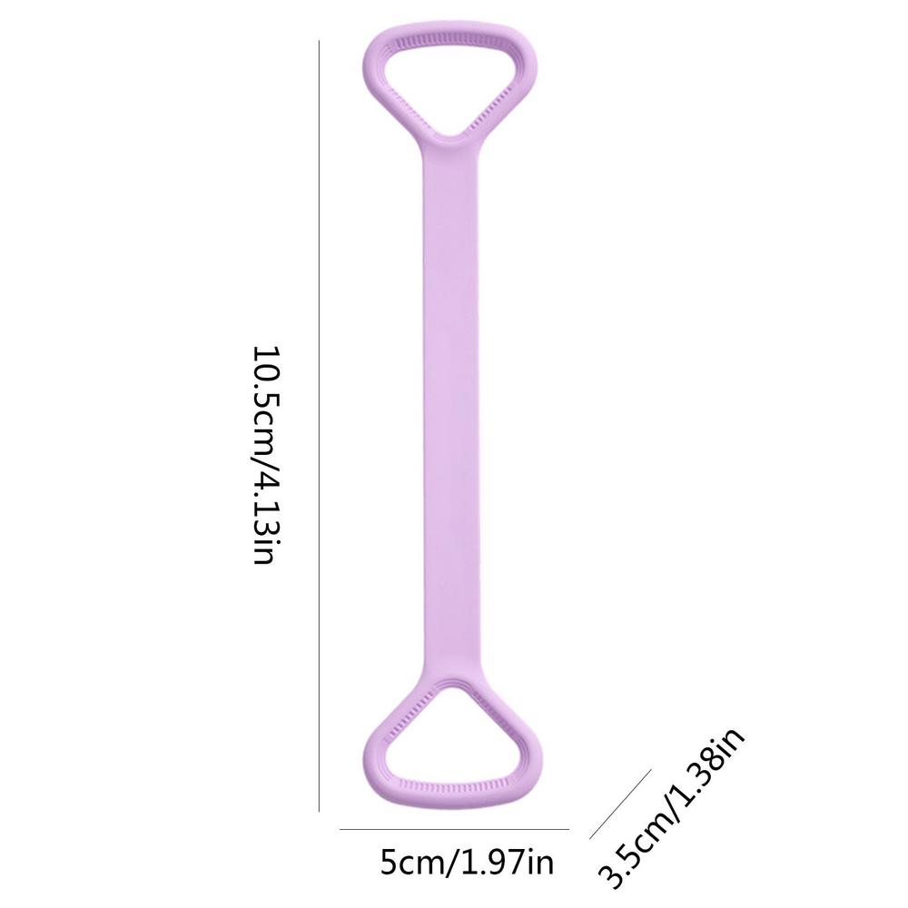 Purple yoga band shown with handle and length dimensions