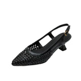 Super Leather French-style pointed-toe hollow-woven platform high heels