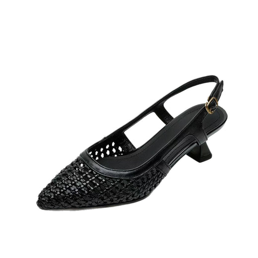 Super Leather French-style pointed-toe hollow-woven platform high heels product image 5
