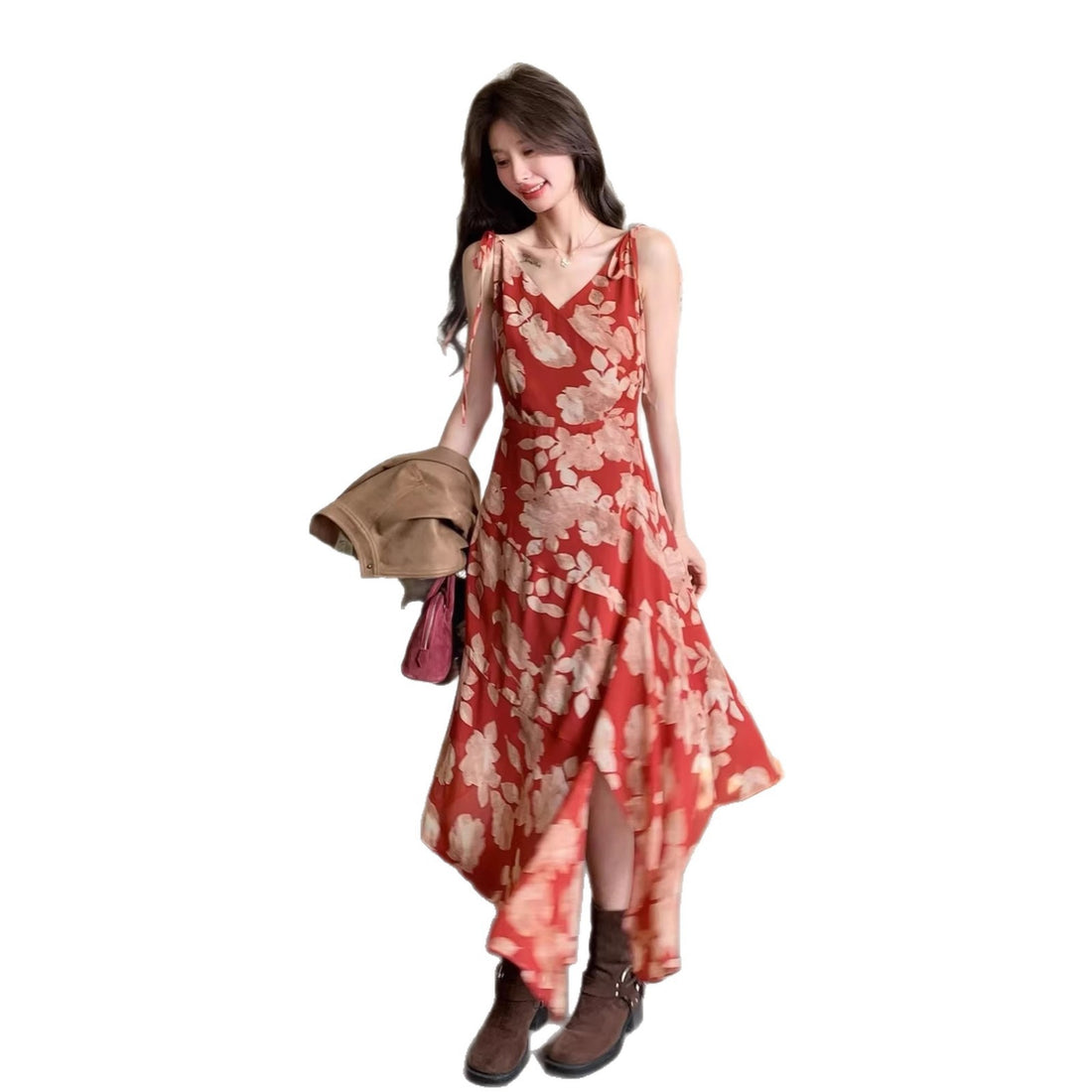 red floral dress