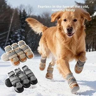 Fleece-Lined Waterproof High-Top Dog Shoes with Double Buckle Anti-Slip Sole