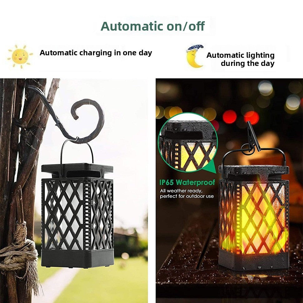 Solar Powered Outdoor Flame Effect LED Lantern