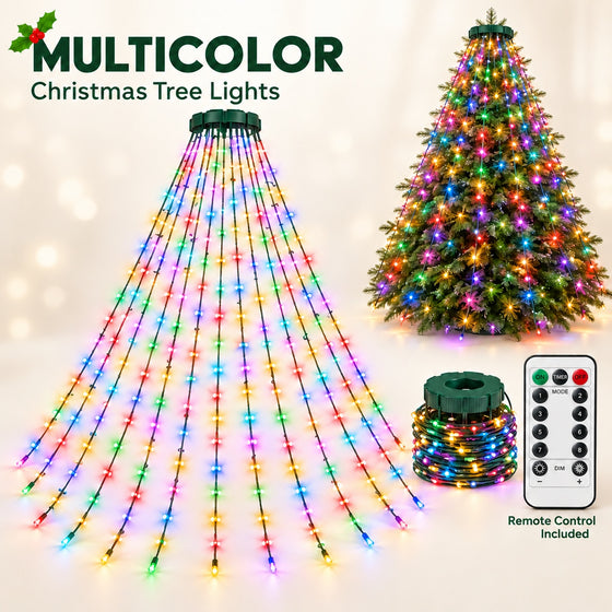 Multicolor Christmas tree LED strand lights with remote and strand diagram