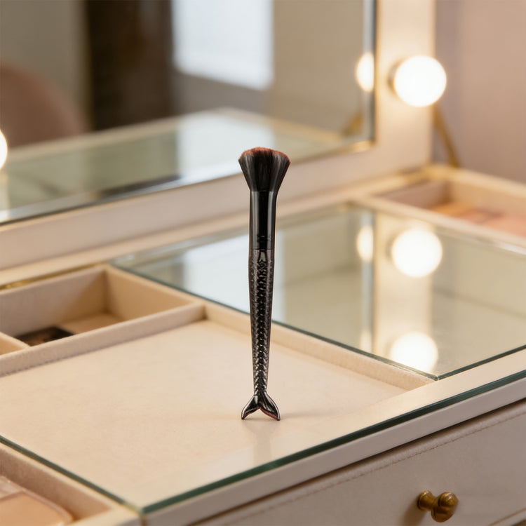 Makeup brush on vanity styling shot