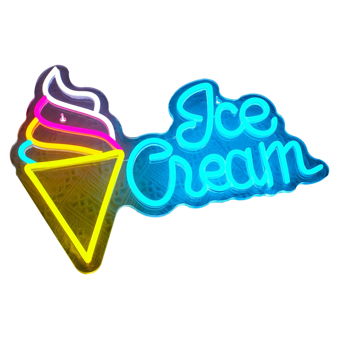 Ice cream shaped LED neon sign with heart on clear backplate, photo 5