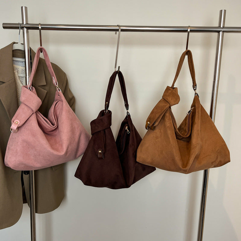 Retro Suede Shoulder Tote Bag