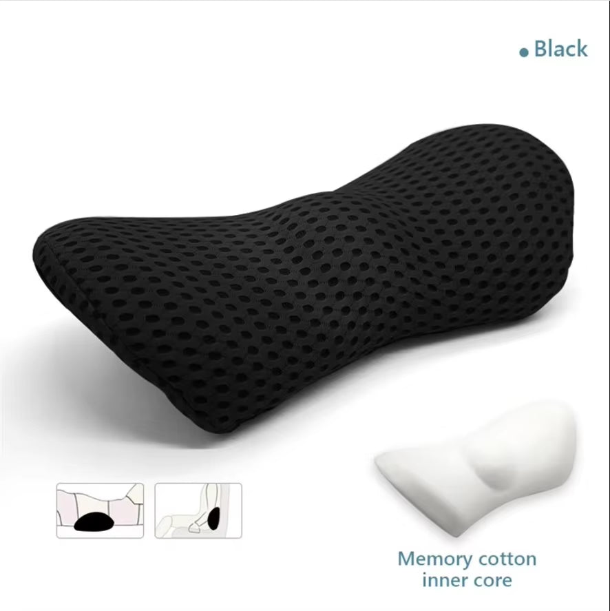 Ergonomic Memory Foam Lumbar Pillow for Back - Medium Soft Knit Fabric Cover, Removable, Ideal for Car Seat, Office Chair