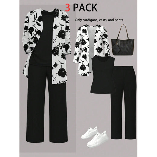 Casual 3D Printed 3-Piece Set Top Vest Pants