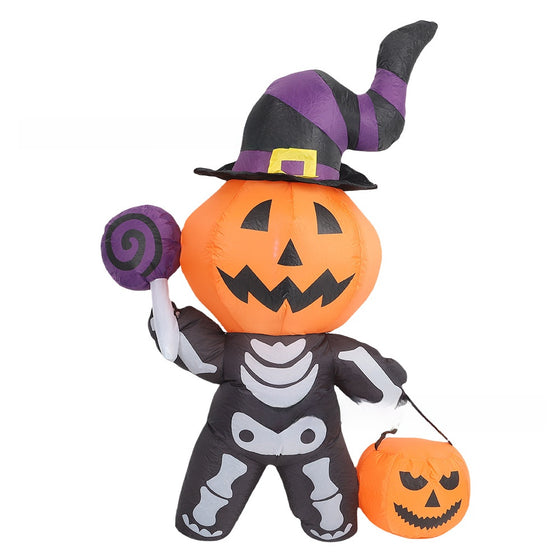 Skull Ghost Inflatable Figure Holding Pumpkin Halloween Ghost Inflatable Polyester