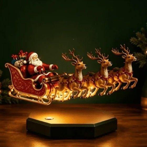 Magnetic Levitation Santa Claus Sleigh – Floating Rotating Christmas Ornament | Holiday Tabletop Centerpiece
