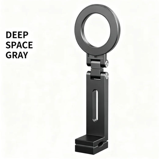 Portable magnetic phone stand on hotel nightstand