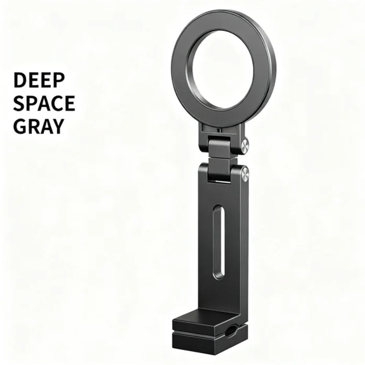 Portable magnetic phone stand on hotel nightstand