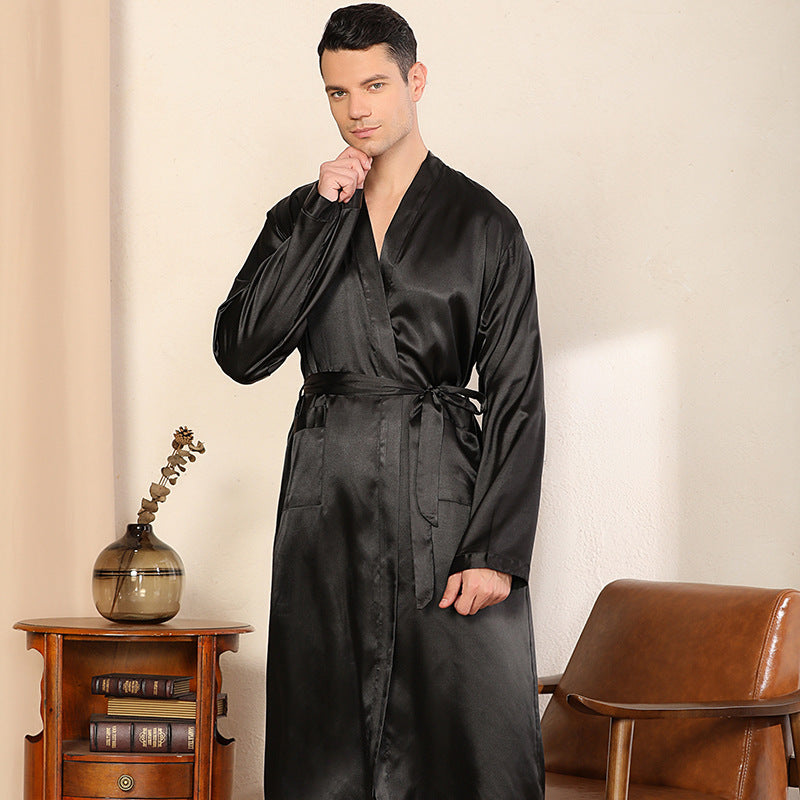 Men's Solid Color Long Sleeve Kimono Robe Thin Bathrobe
