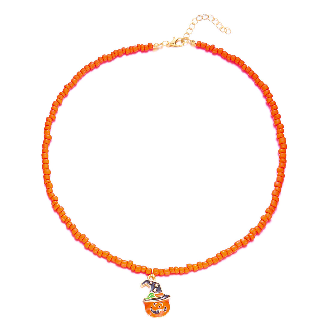 Halloween Beaded Ghost Pumpkin Pendant Necklace