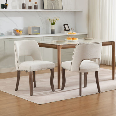 Set of 2 Wooden Dining Chairs Beige Upholstered