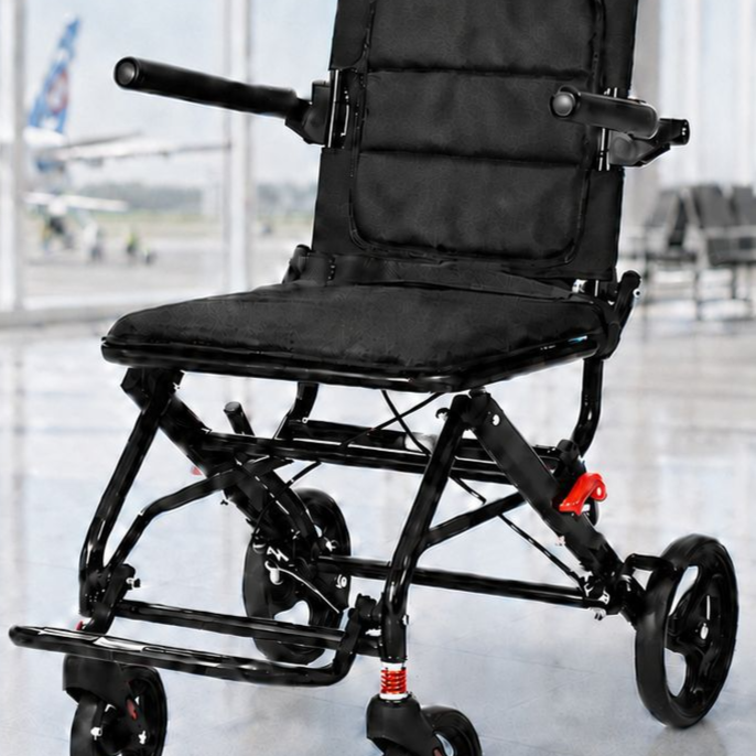 Travelling wheelchair is lightweight.
