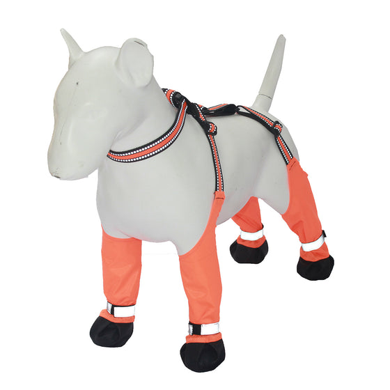 Side view of dog leg boots with suspender straps