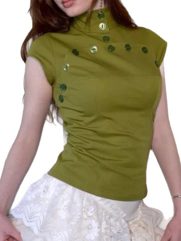 Women's Solid Color Button-Up Polo Collar Long Sleeve Knit Top