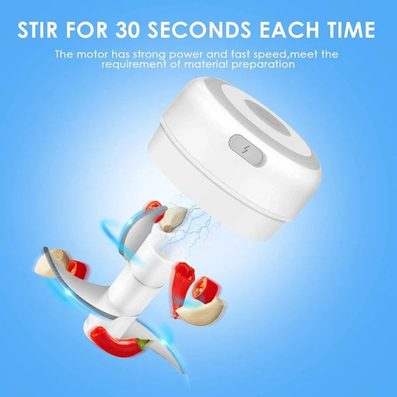 Mini chopper blade spinning with chopped food