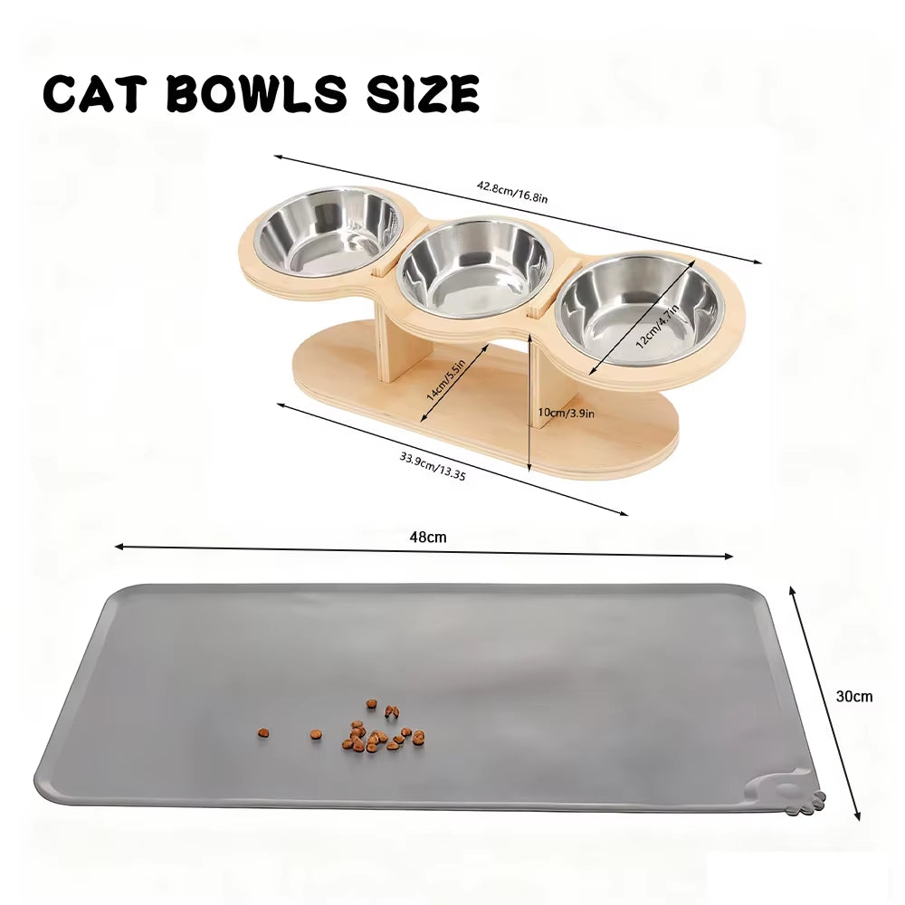 Cat Food Bowls 15° Tilted Pet Bowls for Cats Puppy Small Dogs Raised Adjustable Cat Bowl Feeder with 3 Stainless Steel Bowls