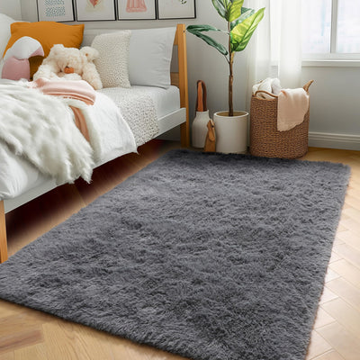5x8 Grey Fluffy Shag Area Rug