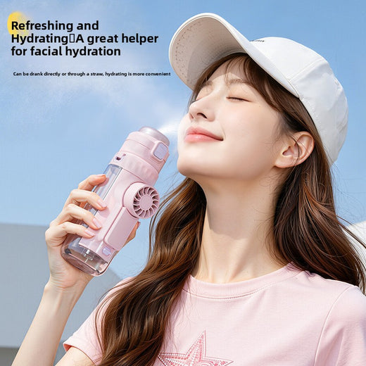 Fan spray water cup - student straw cup