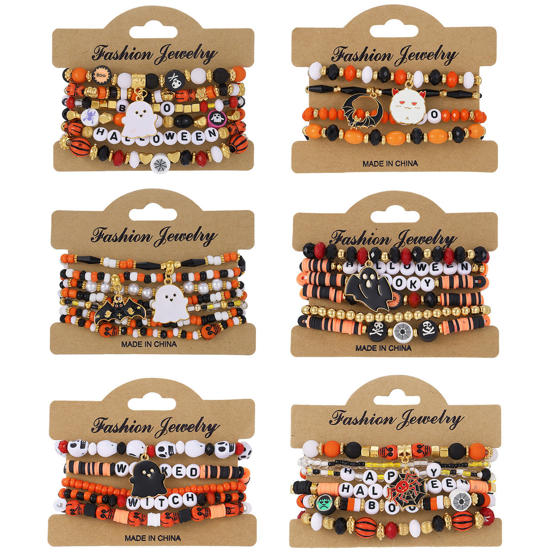 Halloween Orange Pumpkin Skull Bracelet Set