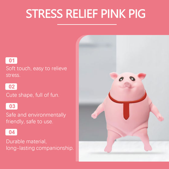Stress relief pink pig squeeze toy with four feature callouts