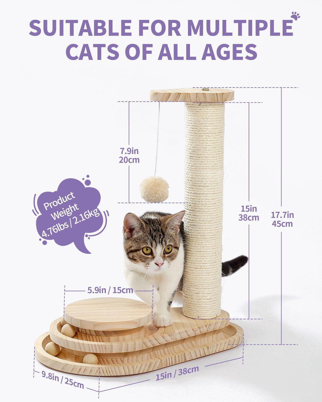 Cat scratching post dimensions, about 45 cm tall, 2.16 kg