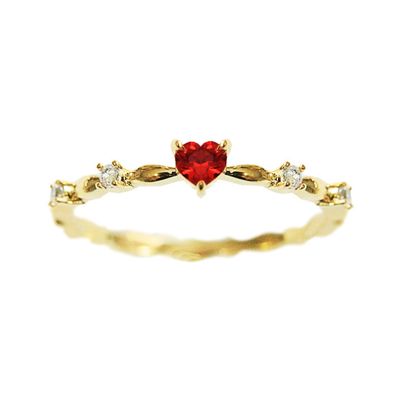 Copper Heart Ring with Red Zircon Inlay