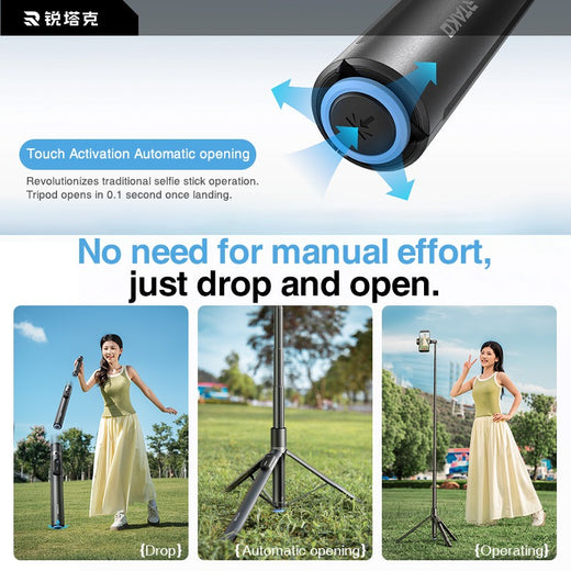 Selfie stick tripod 360 degree rotating phone clamp detail