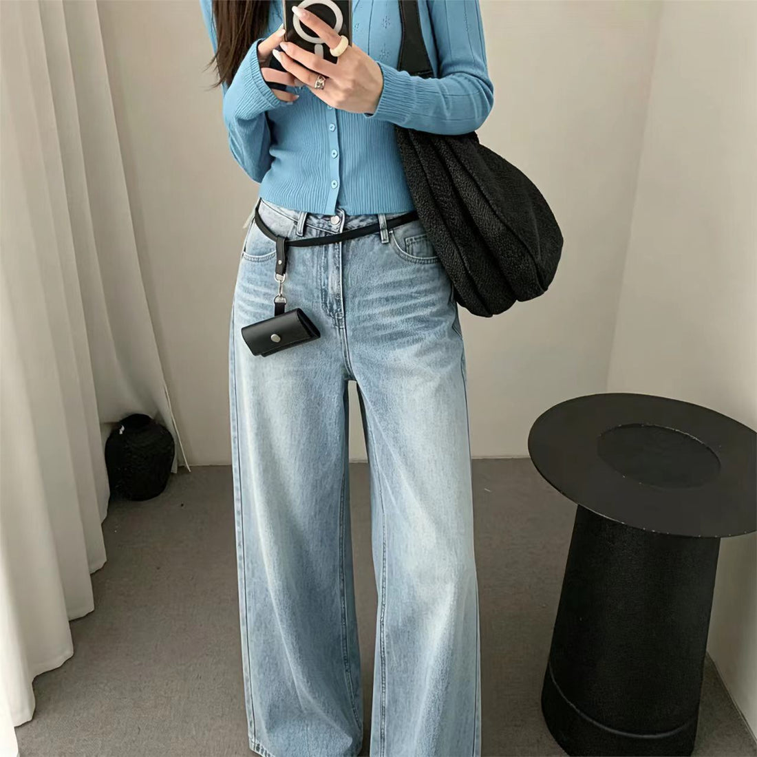Women's American Retro High-Waisted Loose Wide-Leg Denim Jeans