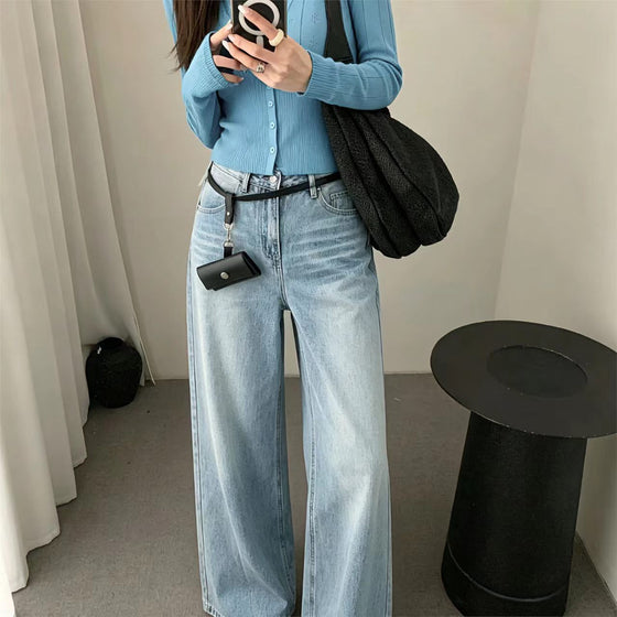 Women's American Retro High-Waisted Loose Wide-Leg Denim Jeans