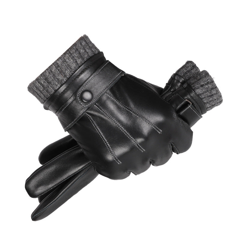 Sheepskin gloves men's fleece-lined touch screen warm autumn and winter non-slip waterproof riding outdoor high-end leather gloves
