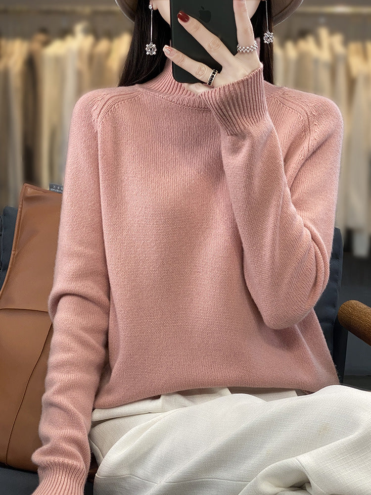 Solid Color Pullover Knit Sweater for Women Long Sleeve Loose Fit Viscose Soft Top
