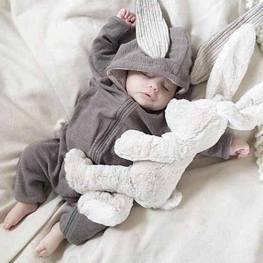 Baby Rabbit Ear Hooded Jumpsuit Cotton Romper
