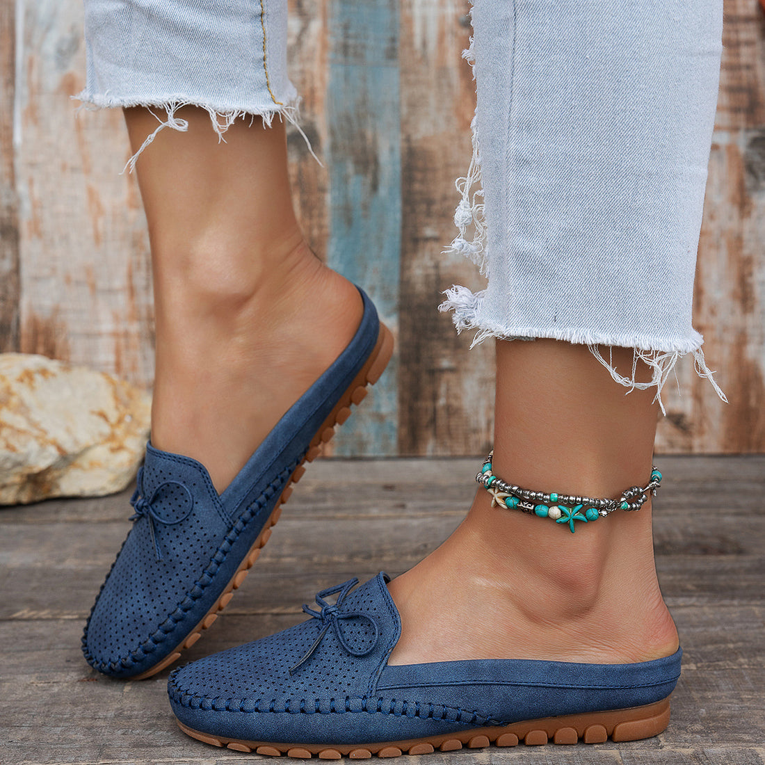 Women's Retro Stitching Flat Loafers PU Solid Color Round Toe Slip-On Shoes